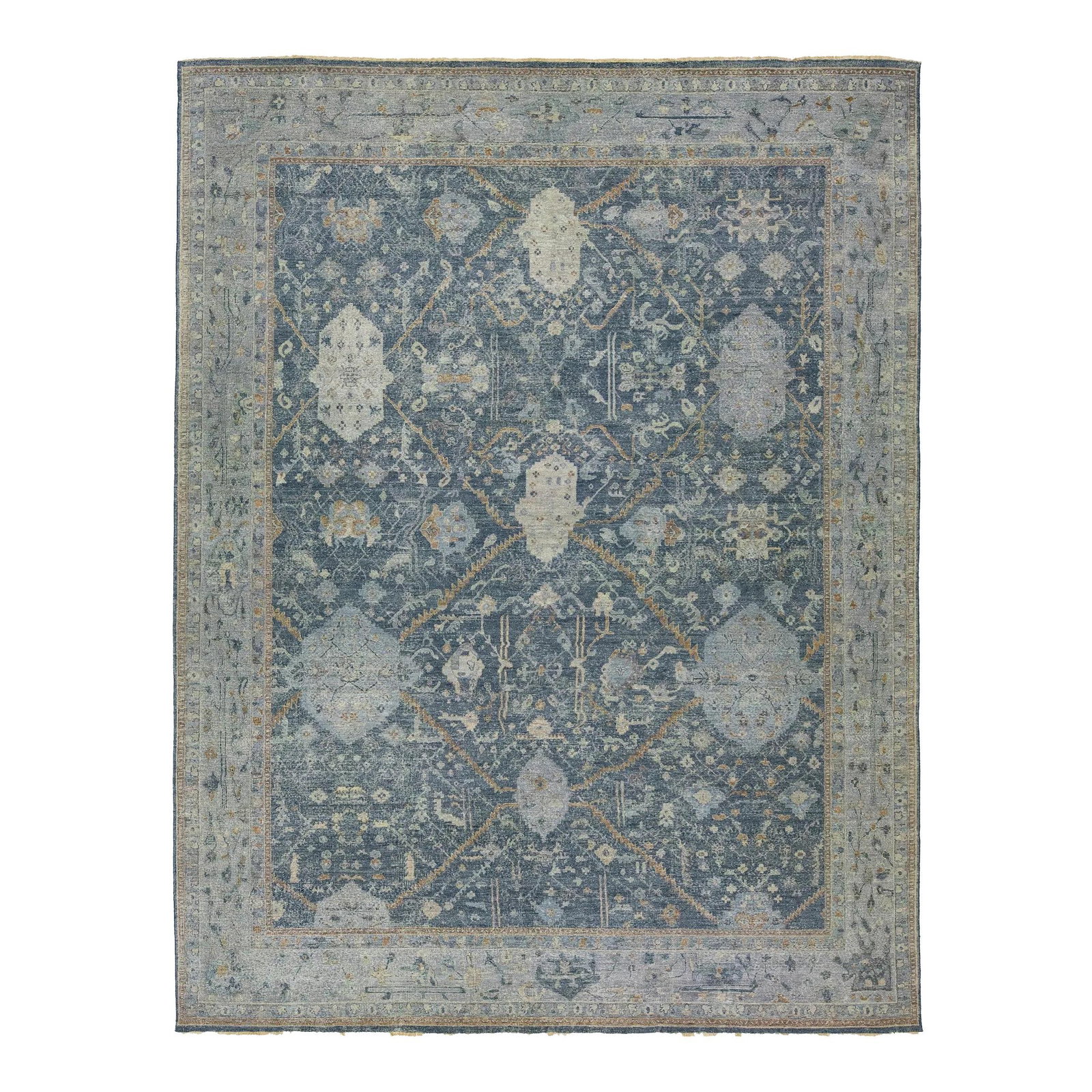 Handmade Blue Tabriz Wool Rug 11'9 x 15'3 Artisan Line: Handmade Blue Tabriz Wool Rug 11'9 x 15'3 Artisan Line This exquisite handmade wool rug from the Artisan Line features a stunning all-over floral design set against a rich blue color field. Perfect fo