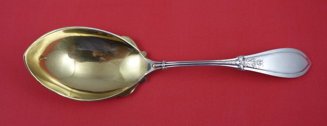 Whiting Italian Sterling Silver Pudding Spoon Gold Washed 8 3/4" (1 of 2)