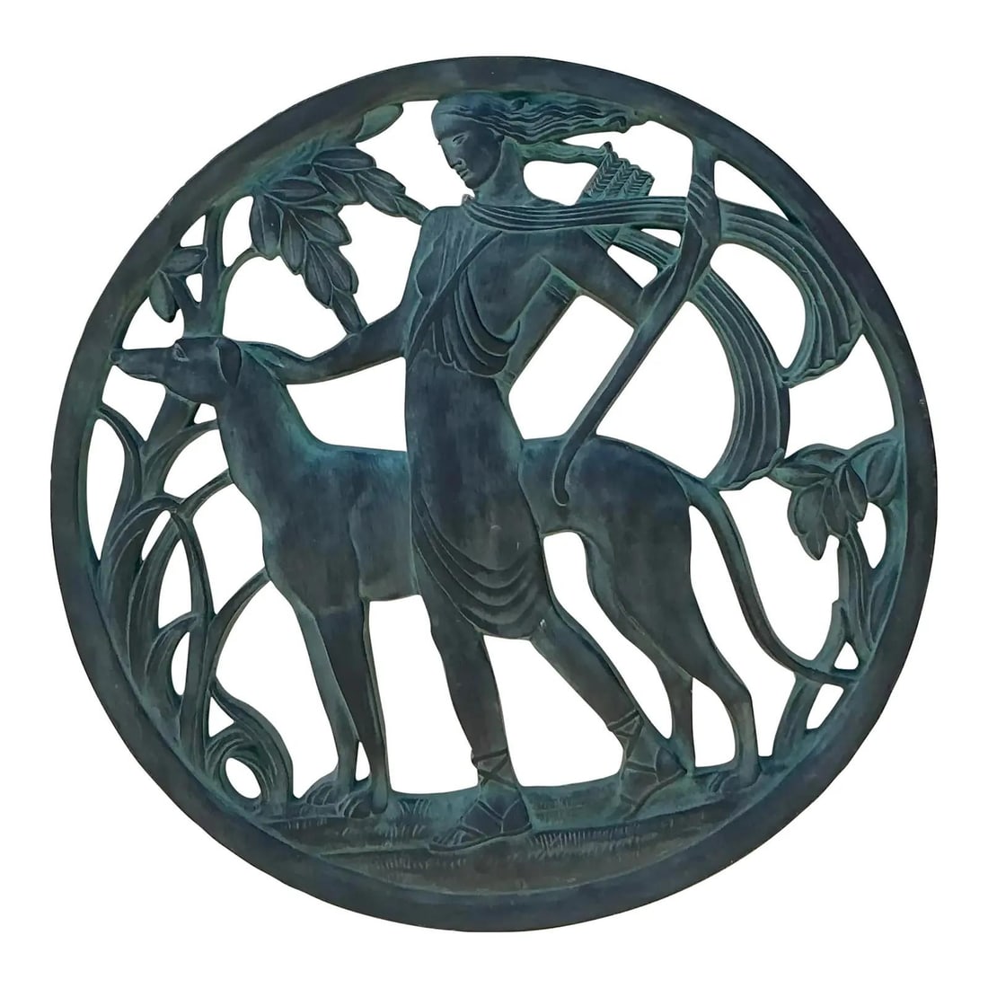 Vintage Art Deco Plaster Frieze of Diana with Verdigris Finish (1 of 7)