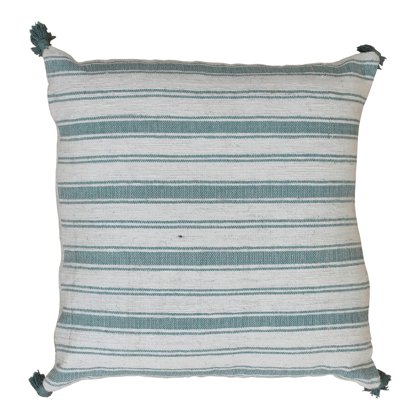 Handmade Modern Chic Wool Cotton Pillow Green Beige Stripes 20x20 (1 of 2)