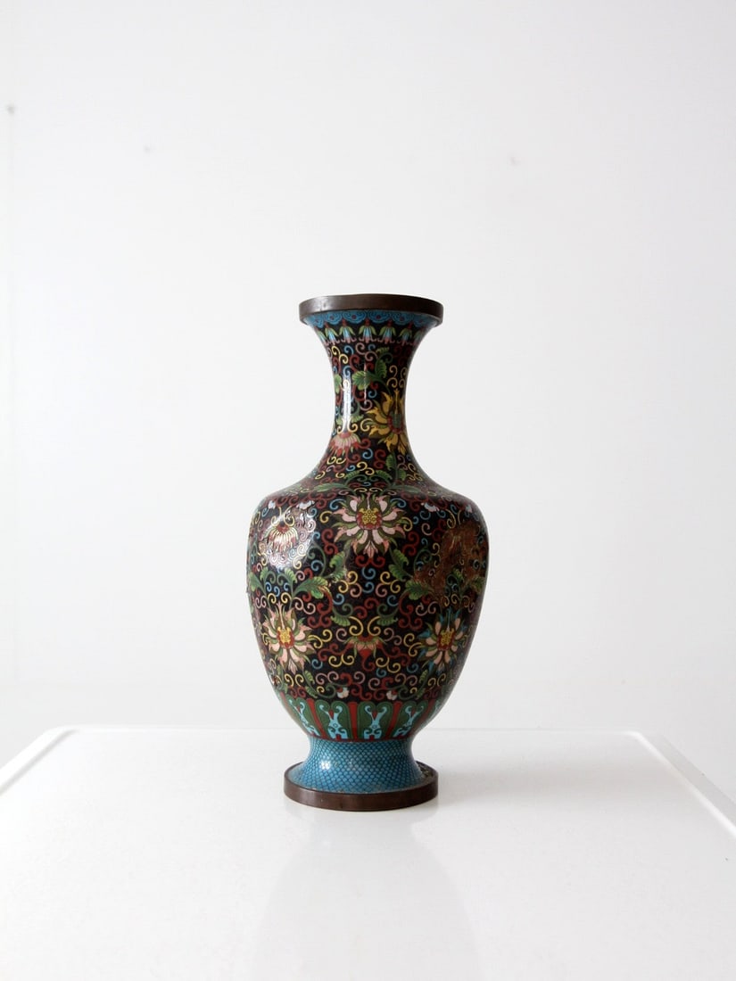 Antique Chinese Cloisonne Vase Floral Enamel Design 16 Inch (1 of 7)
