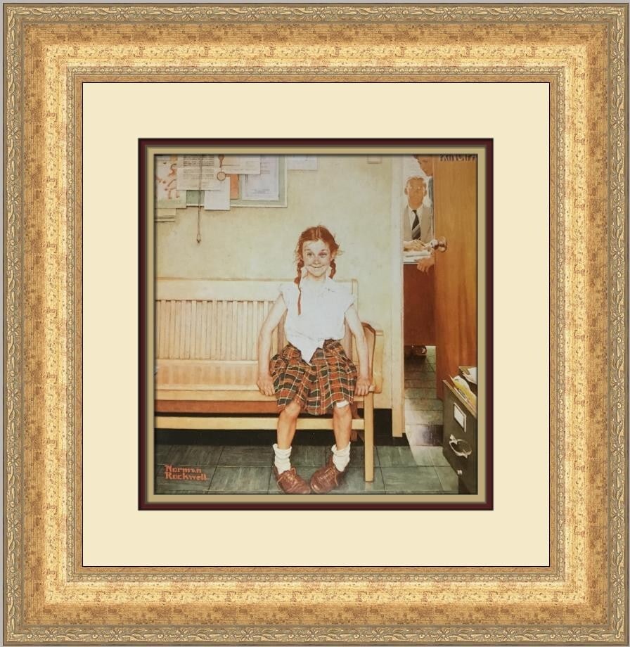 Norman Rockwell Outside the Principal's Office Custom Framed Print 18x18: Norman Rockwell Outside the Principal's Office Custom Framed Print 18x18 This exquisite custom framed print by renowned artist Norman Rockwell captures the nostalgic scene titled "Outside the Principa