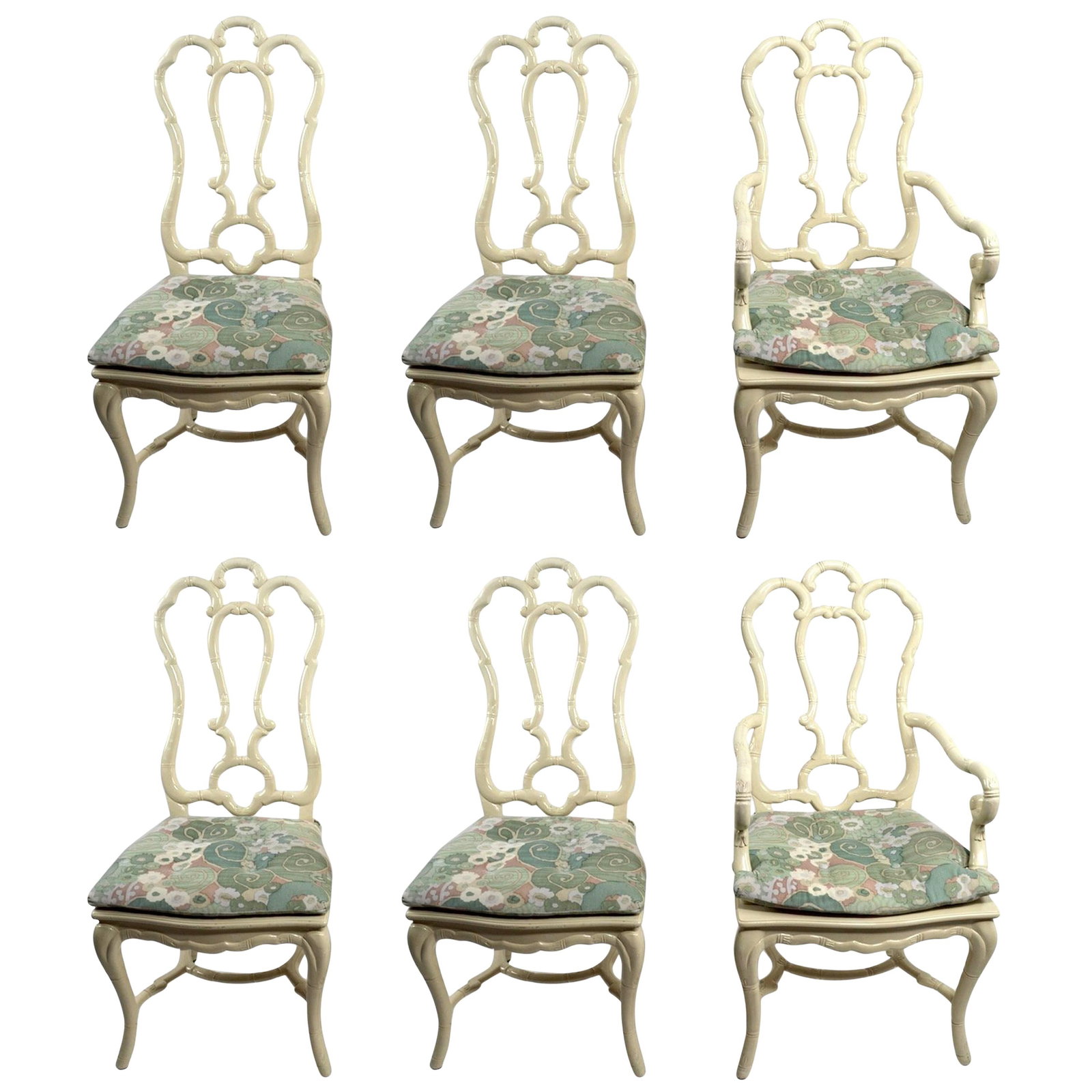 Elegant Set of 6 Queen Anne White Lacquer Dining Chairs (1 of 10)