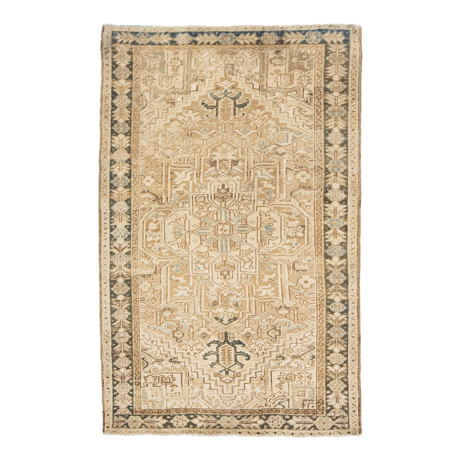 Antique Persian Heriz Handmade Wool Rug Brown Allover Design 3'4 x 5'4: Antique Persian Heriz Handmade Wool Rug Brown Allover Design 3'4 x 5'4 This exquisite antique Persian rug features a rich brown field adorned with intricate blue and rust accents. Hand-knotted from hi