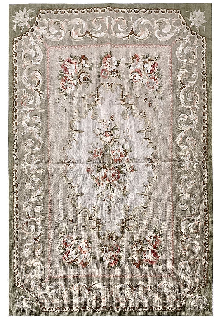 4 x 6 French Aubusson Needle Point Rug Sage Green (1 of 10)