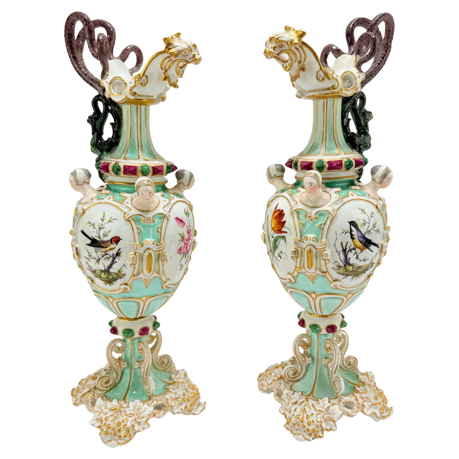 Pair of 19th Century Meissen Ornithological Ewers with Gilt Decoration (1 of 18)