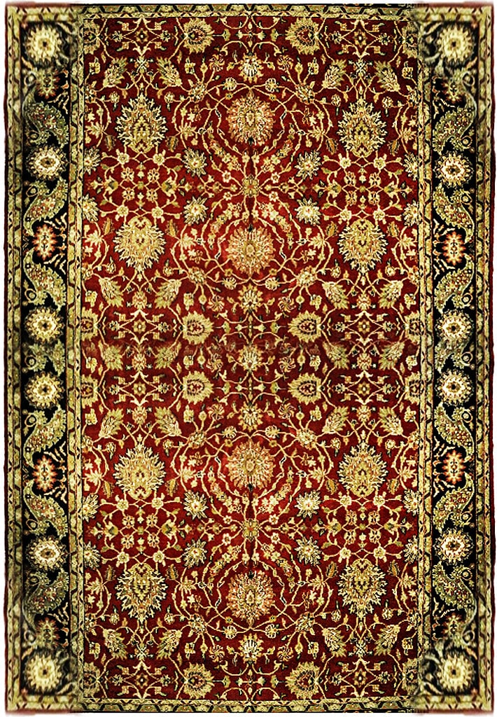 Handmade 11.9 x 17.2 Traditional Jaipur Agra Rug Burgundy Black (1 of 6)