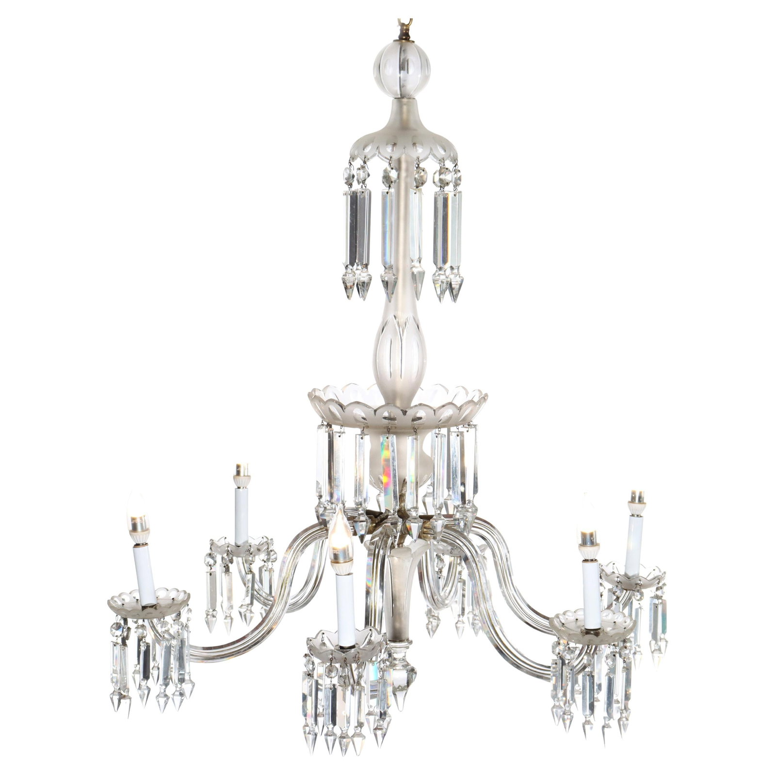 Elegant C1920 Italian Opalescent Glass & Crystal Six-Light Chandelier (1 of 13)