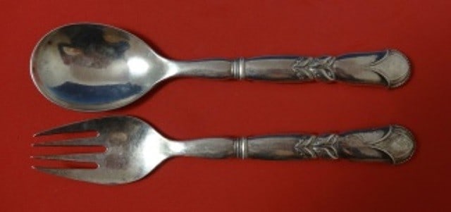 Georg Jensen Ornamental #57 Sterling Silver Salad Serving Set 8 5/8": Georg Jensen Ornamental #57 Sterling Silver Salad Serving Set 8 5/8" Elevate your dining experience with this exquisite Ornamental #57 Salad Serving Set by Georg Jensen, expertly crafted from sterling