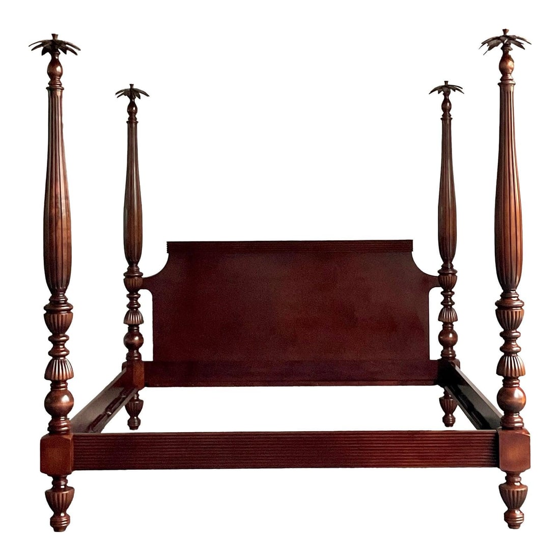 Hollywood Regency Carved King Rice Poster Bed With Finials And Wood Finish (1 of 7)