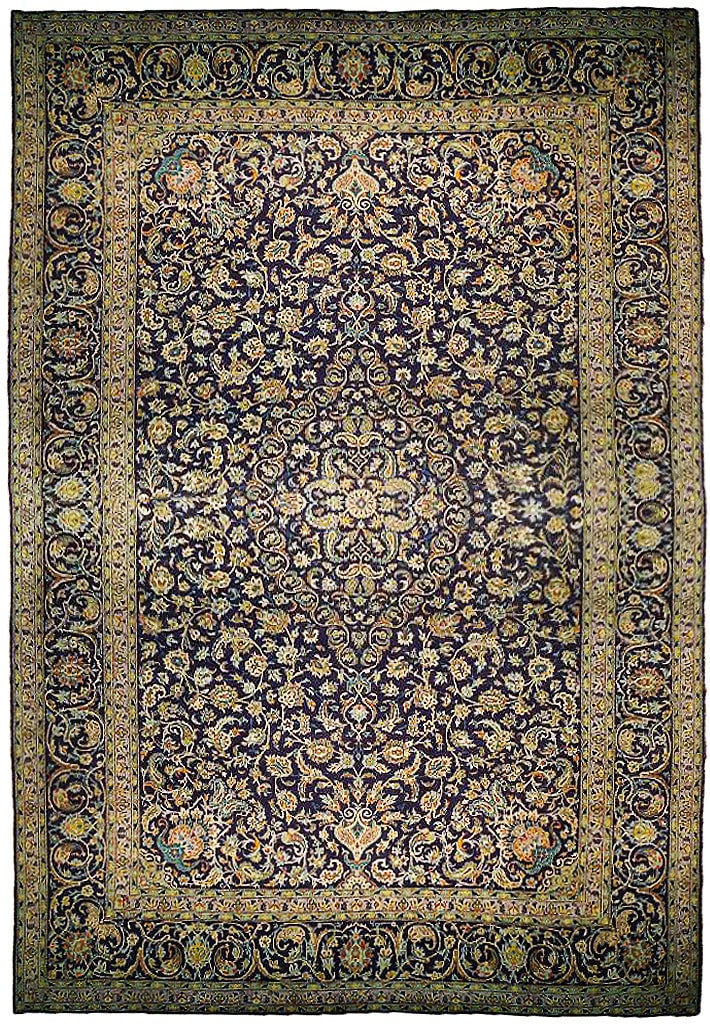 Cobalt Blue Handmade Persian Kashan Rug 10.3 x 15.4 Semi Antique (1 of 6)