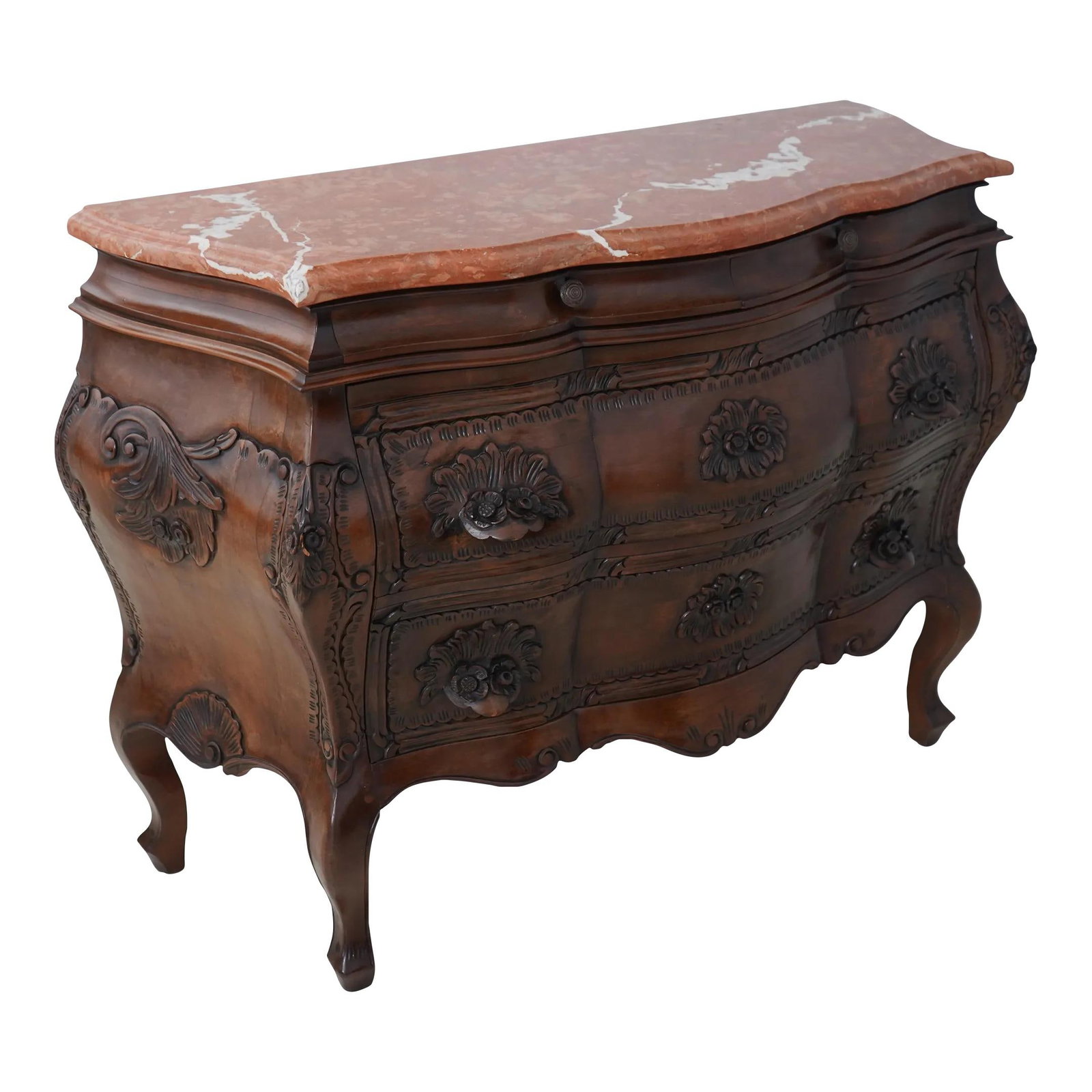Elegant Italian Marble Top Commode Chest with Carved Details (1 of 10)