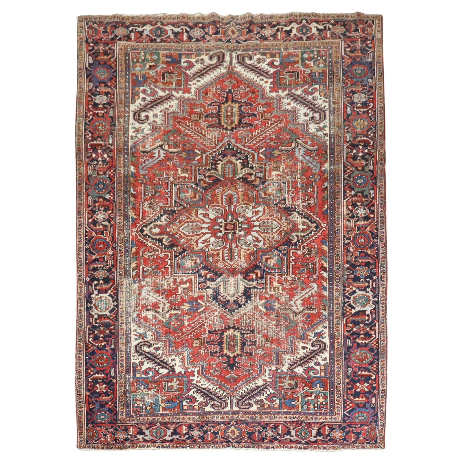 Early 20th Century Persian Heriz Rug Worn Wool 100 x 139 Inch (1 of 9)