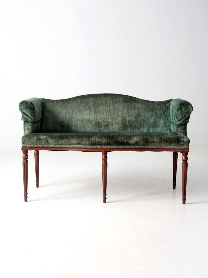Early 20th Century Neoclassical Settee Velvet Upholstered (1 of 17)