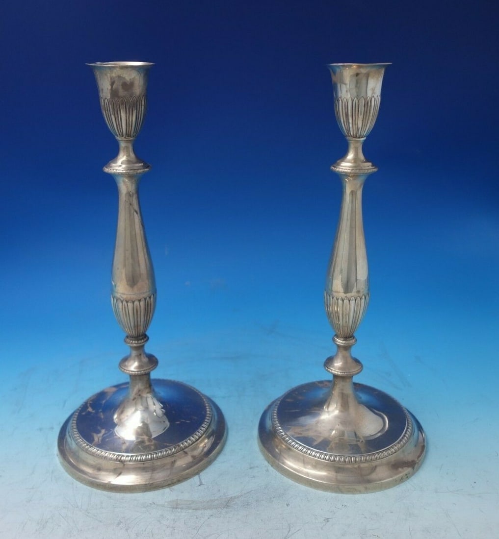 Gadroon Sterling Silver Candlestick Pair 12 1/4 inches c.1930 RC (1 of 10)