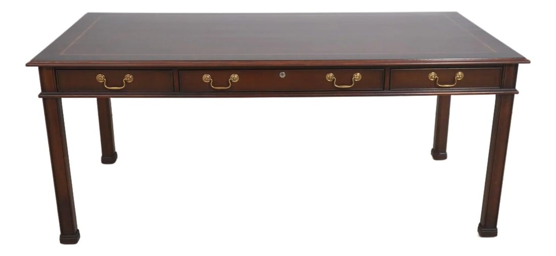 Chippendale Style Mahogany Desk with Inlay and Brass Hardware (1 of 10)