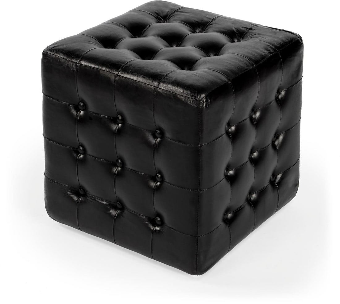 Butler Specialty Black Leon Ottoman 18x18 Transitional MDF Teak Rattan (1 of 7)