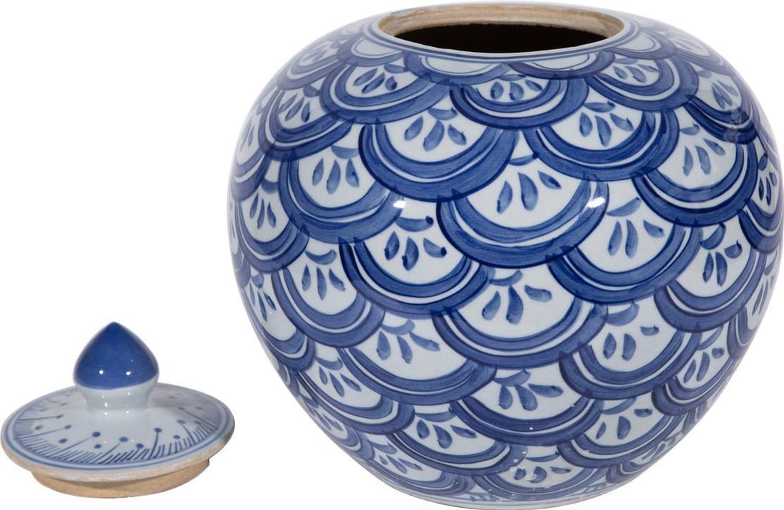 Handmade Jingdezhen Blue Porcelain Melon Jar Sea Wave Design (1 of 4)