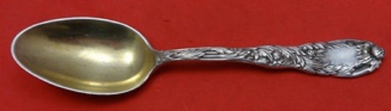 Gold Washed Sterling Silver Pap Spoon Chrysanthemum Pattern 6 Inch (1 of 1)