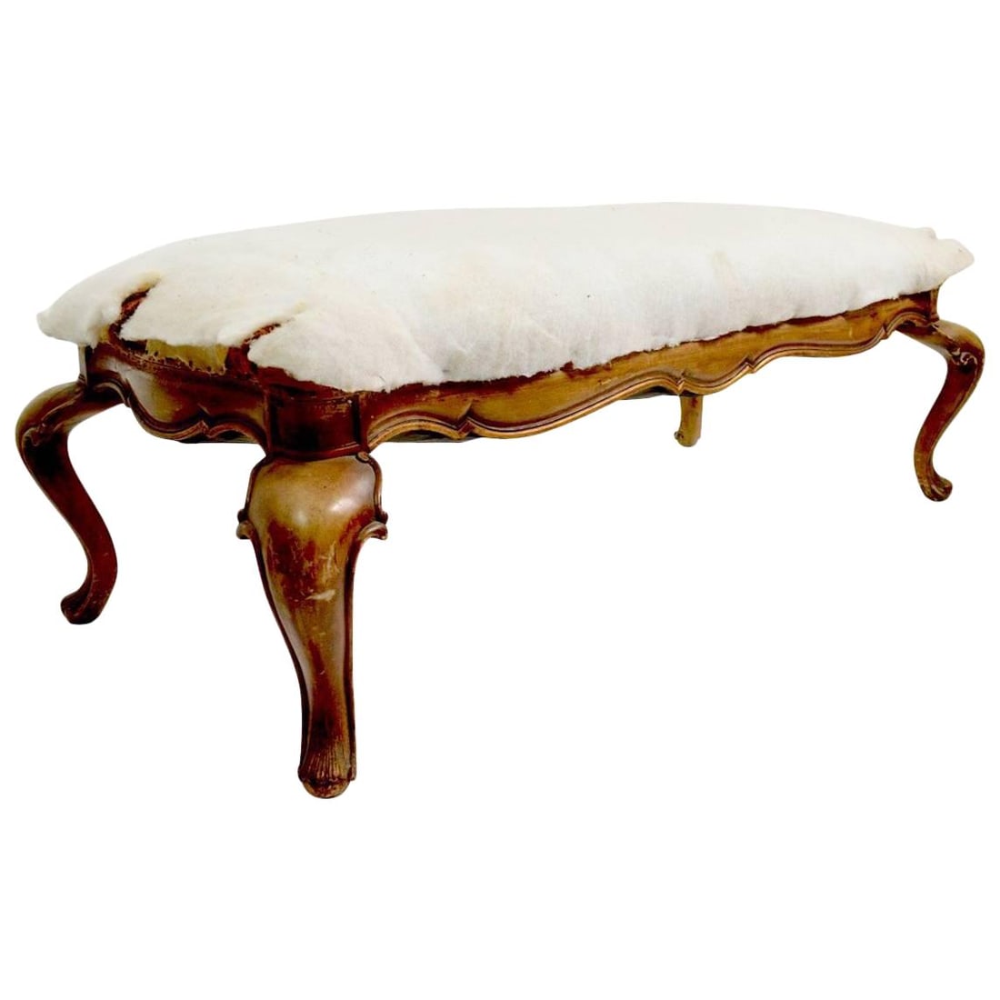 Stylish Carved Wood Bench with Cabriole Legs 26x18 Brown: Stylish Carved Wood Bench with Cabriole Legs 26x18 Brown This stylish and chic long bench features a carved wood base with elegant cabriole legs. It showcases a brown wood finish, though restoration i