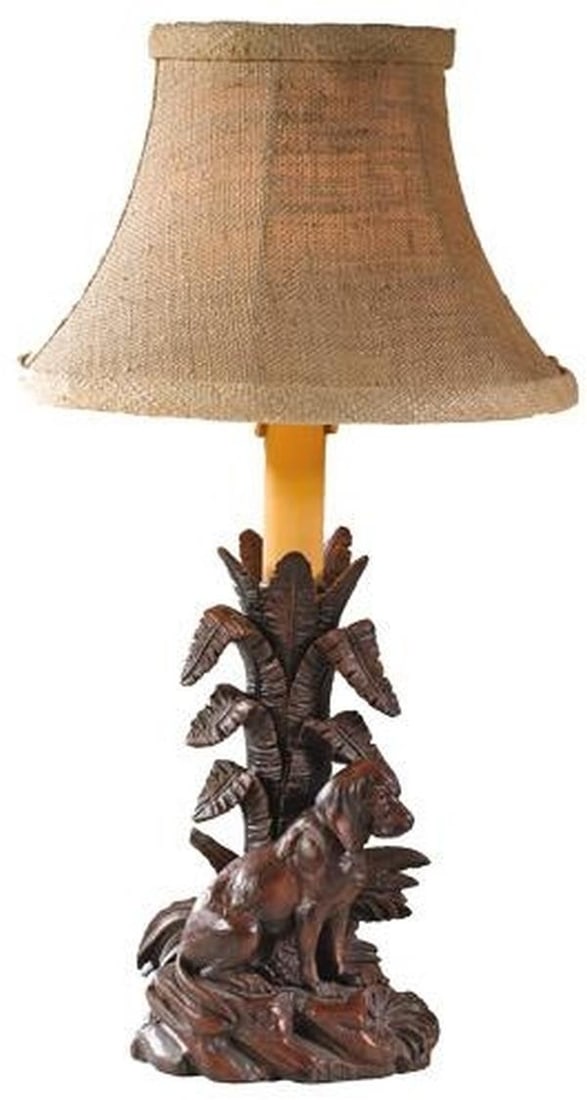 Hand-Painted Lodge Style Dog Table Lamp with Linen Shade: Hand-Painted Lodge Style Dog Table Lamp with Linen Shade Illuminate your space with this charming hand-painted dog lamp, featuring a delightful sitting dog design. Crafted from durable resin, this