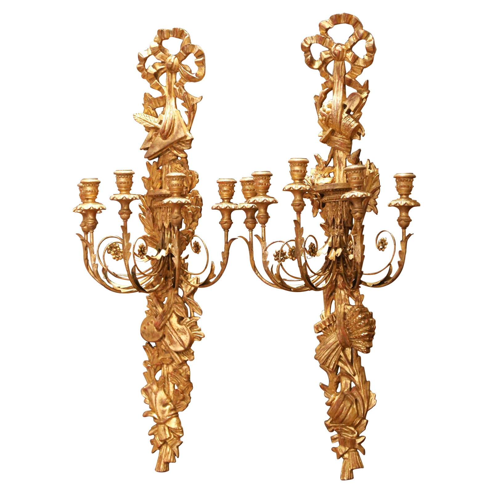 Set of 2 Early 20th Century Italian Neoclassical Giltwood Wall Sconces (1 of 14)