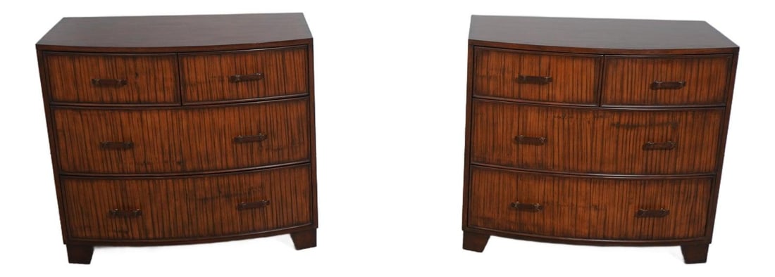 Ethan Allen Bamboo Bow Front Chests Pair Mahogany Leather Pulls (1 of 10)