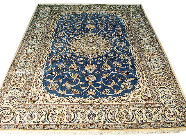 Royal Blue Persian Nain Rug 6.5' x 10' Handmade Silk (1 of 4)