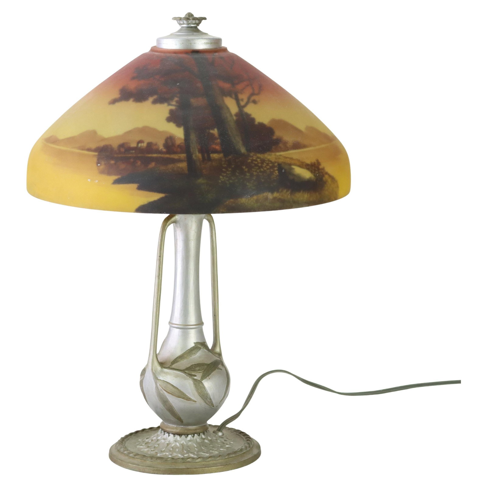 Reverse Painted Landscape Glass Table Lamp by Phoenix Circa 1920 (1 of 7)