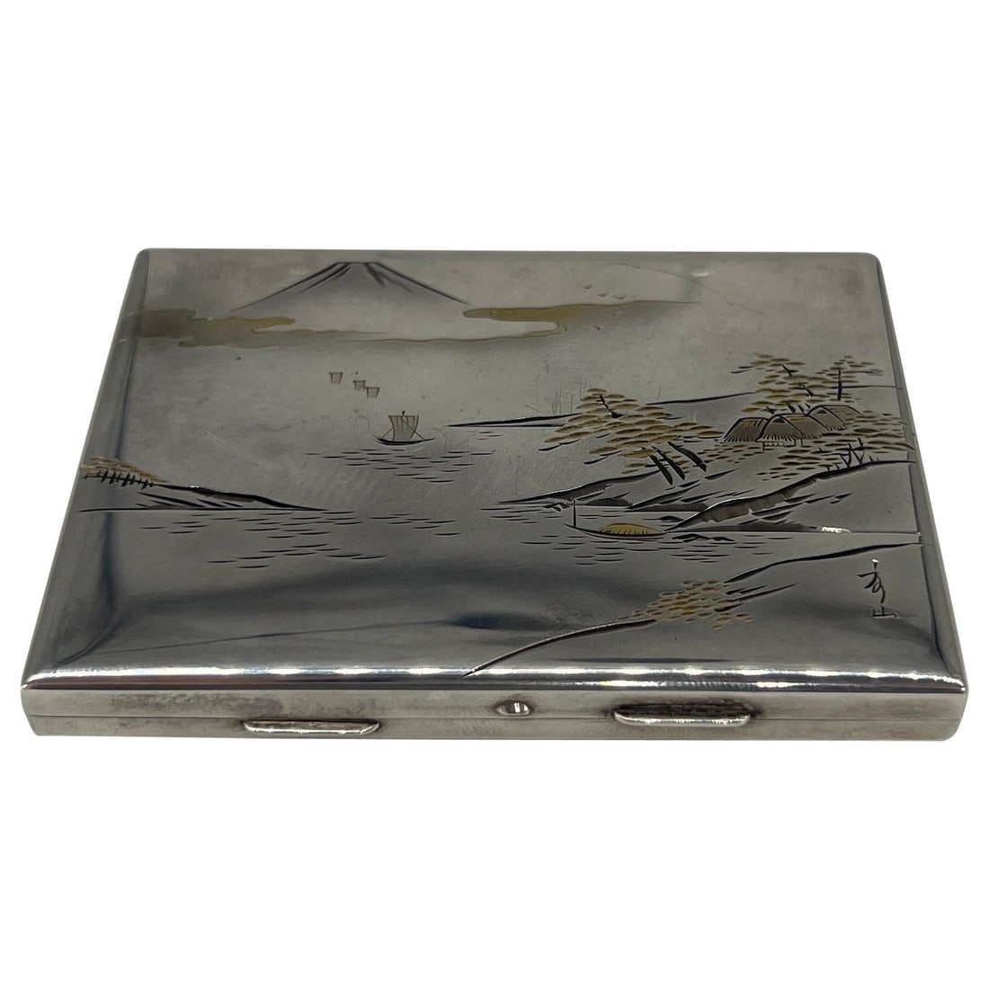 K. Uyeda Japonisme Antique 950 Sterling Silver Mixed Metal Compact (1 of 7)