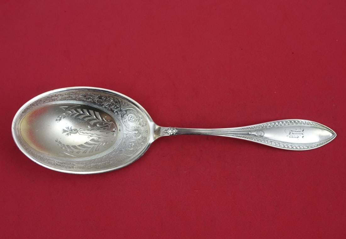 Whiting Indian Sterling Silver 9" Bright-Cut Berry Serving Spoon (1 of 3)