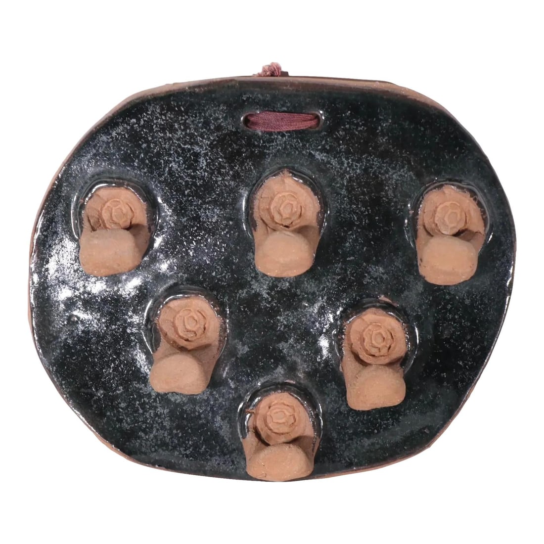 Brutalist Mid Century Ceramic Wall Hook Panel with Six Stoneware Pegs (1 of 9)