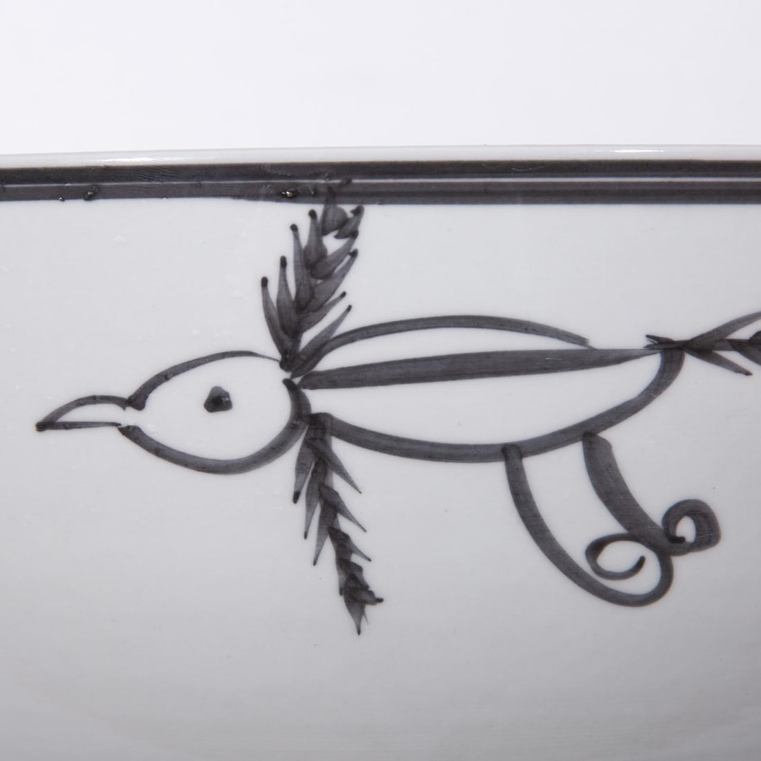 Handmade White Crackle Bowl with Flying Bird Design (1 of 4)
