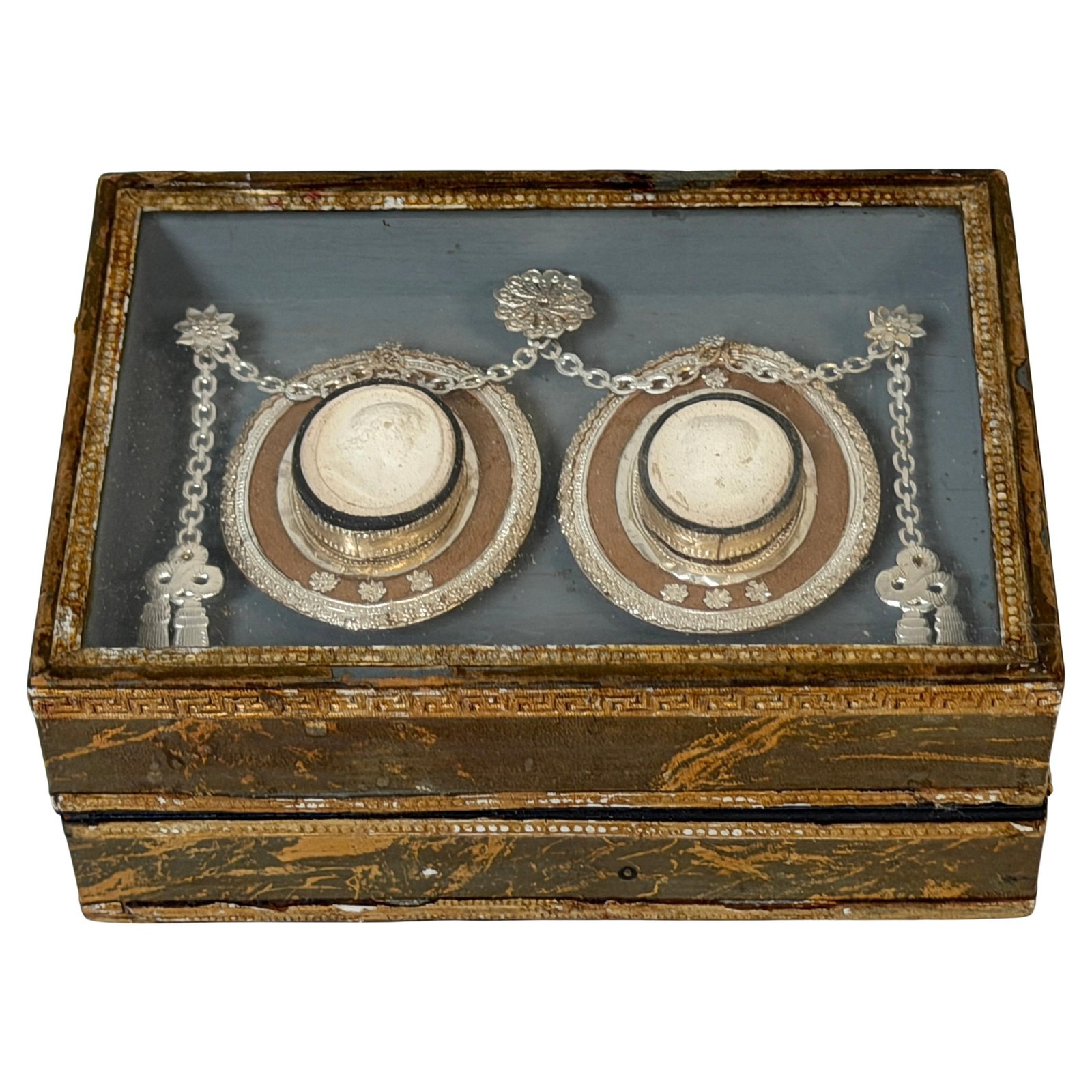Grand Tour Plaster Intaglio Box with Gilt Marbled Leather Italian 19th Century (1 of 13)