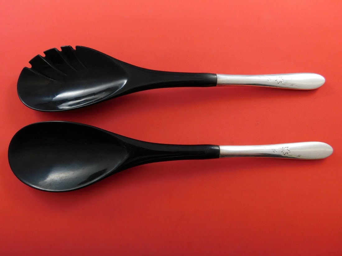 Reed and Barton Autumn Leaves Sterling Silver Salad Serving Set 2pc (1 of 2)