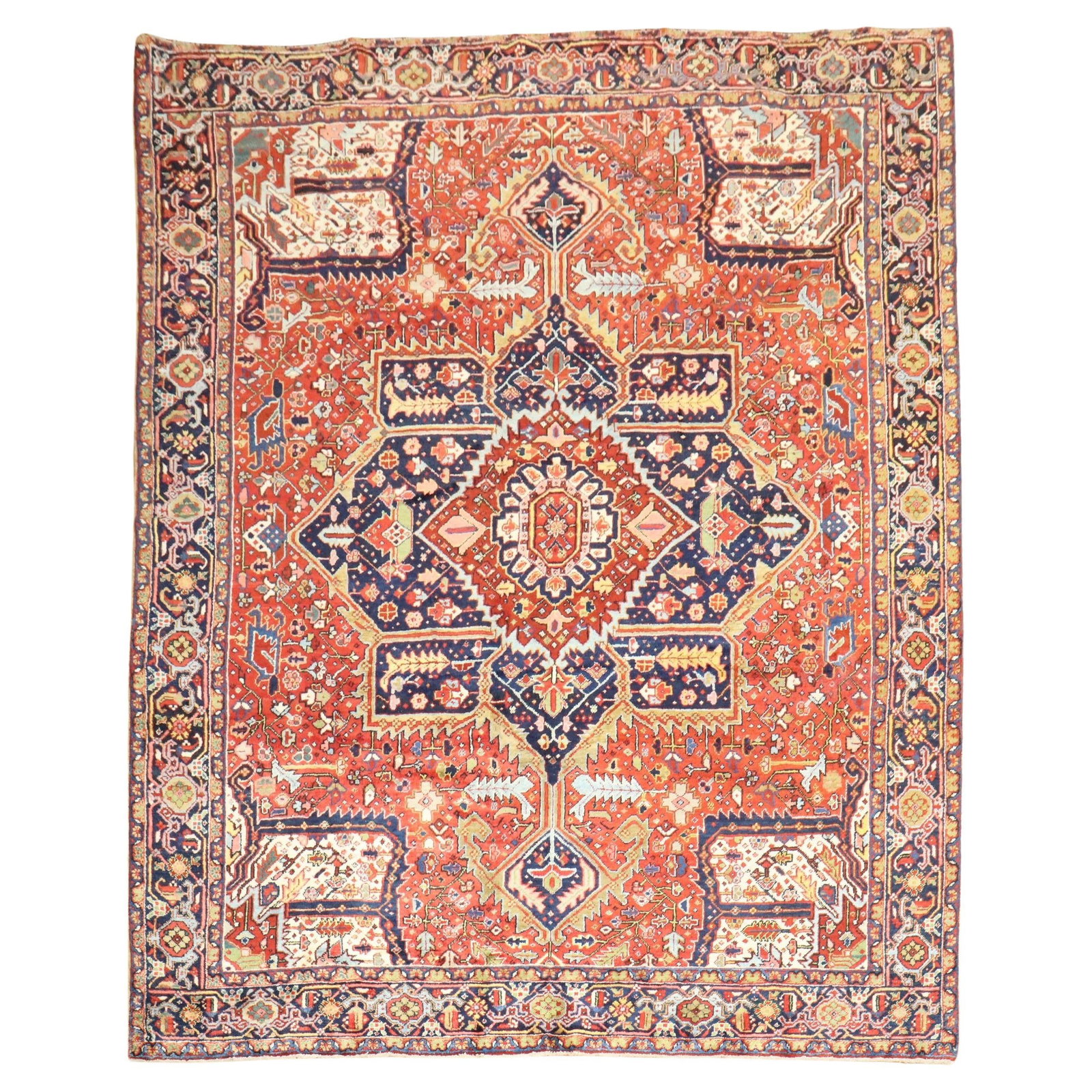 Colorful Antique Persian Heriz Rug Early 20th Century 100 x 129 in (1 of 16)