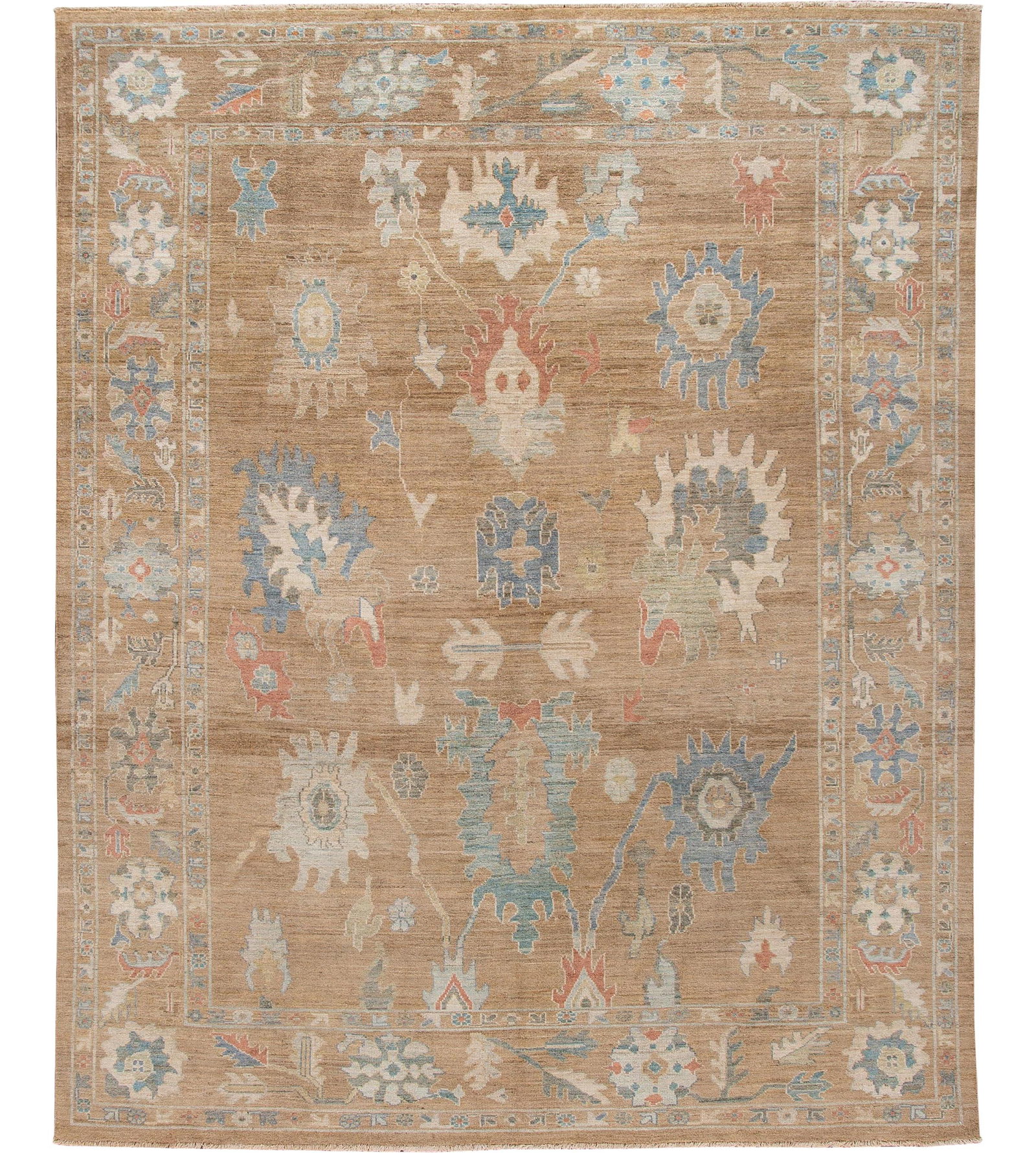 Modern Sultanabad Brown Floral Wool Rug 9'10 x 12'4 Hand-Knotted: Modern Sultanabad Brown Floral Wool Rug 9'10 x 12'4 Hand-Knotted Discover the elegance of this Modern Sultanabad Handmade Floral Wool Rug, featuring a rich brown field adorned with a stunning all-over