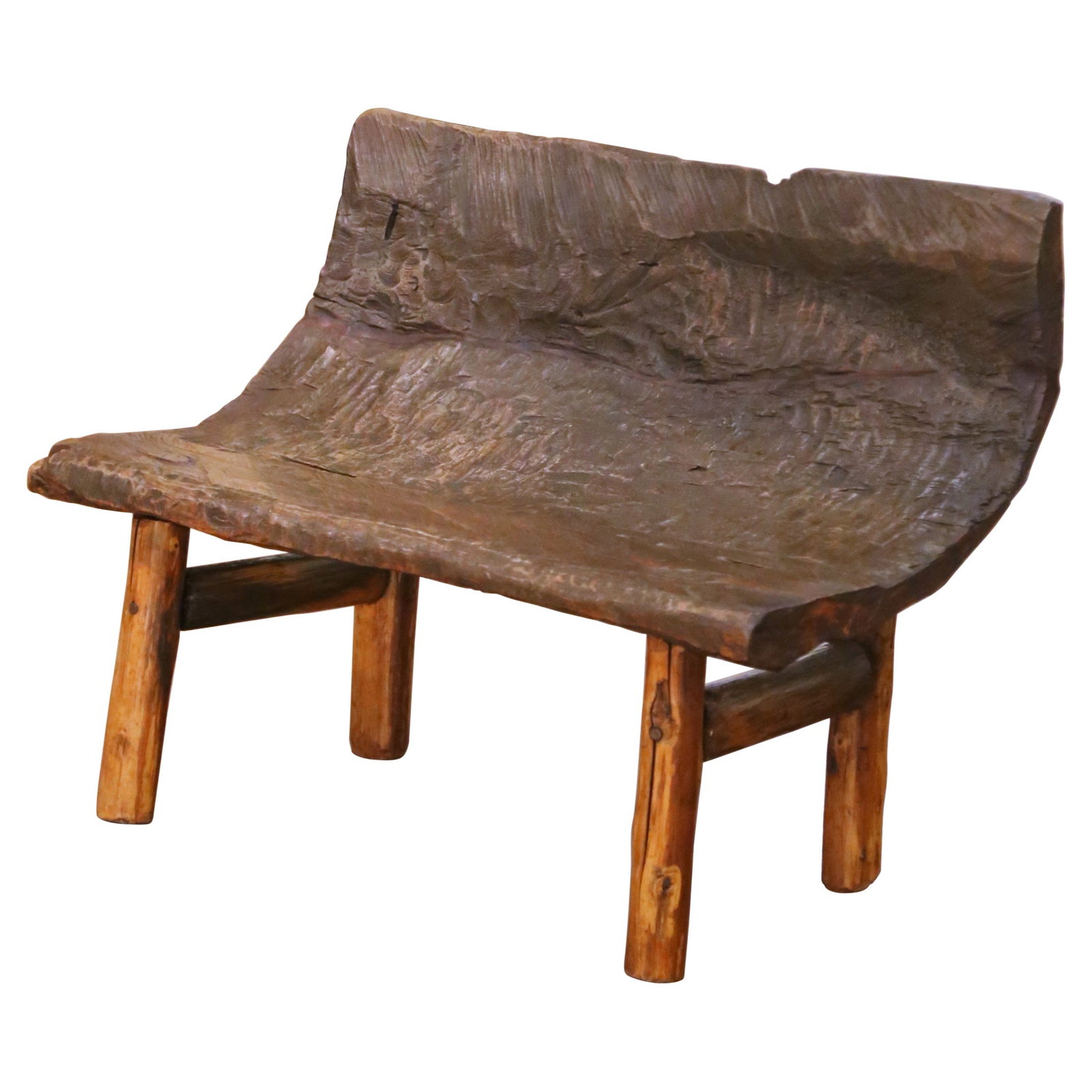 French Alps Black Forest Oak Hand-Carved Rustic Bench Circa 1930 (1 of 8)