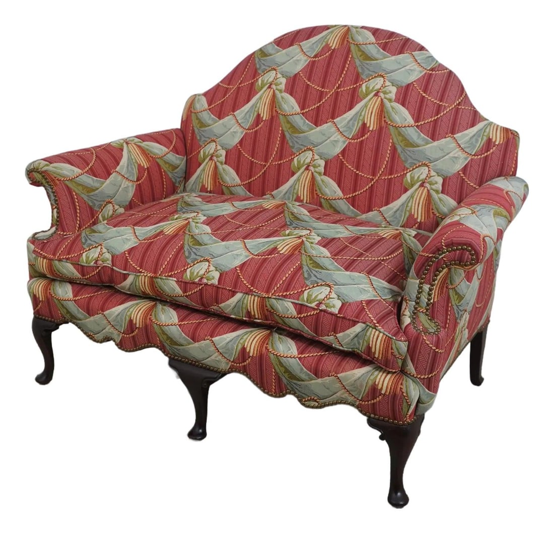 1930s English George II Style Upholstered Loveseat with Queen Anne Legs (1 of 10)