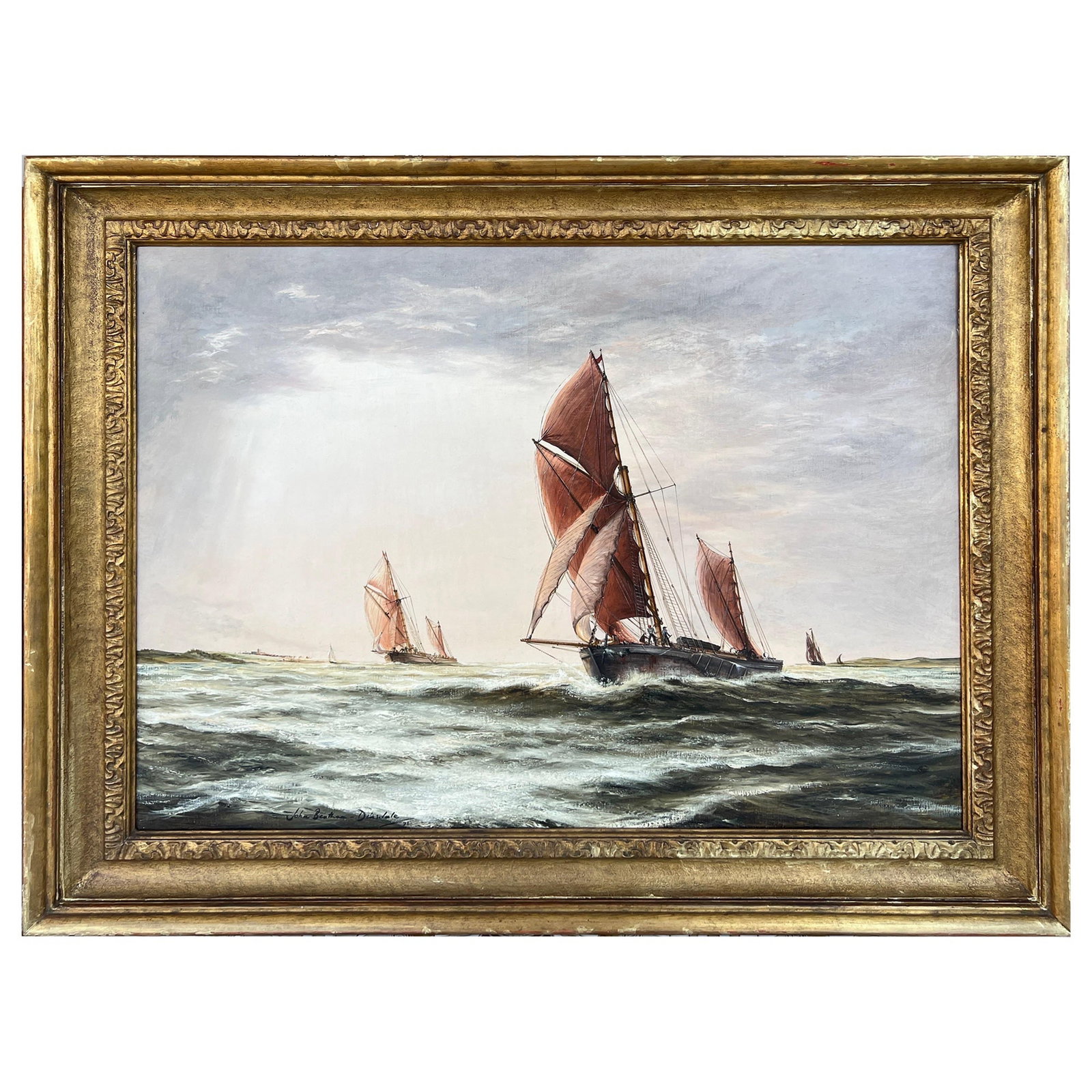 John Bentham-Dinsdale Thames Entry Oil on Canvas 1972 Maritime Art (1 of 10)