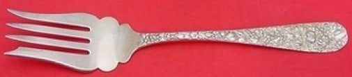 Stieff Rose Sterling Silver Cold Meat Fork 8 3/4": Stieff Rose Sterling Silver Cold Meat Fork 8 3/4" This exquisite serving fork, part of the Rose pattern by Stieff, features a large 8 3/4" design crafted from high-quality sterling silver. The fork is