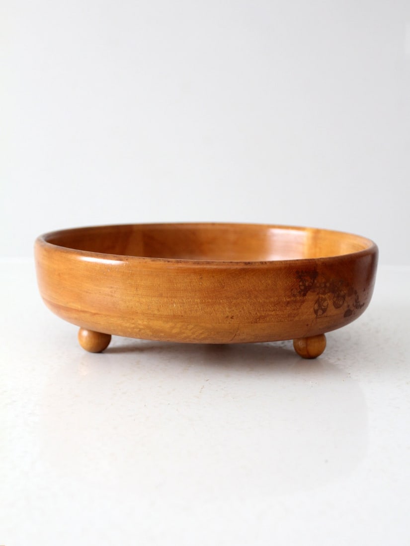 Vintage Mid-Century Footed Wooden Bowl 11 Inch Kitchen Accent (1 of 8)