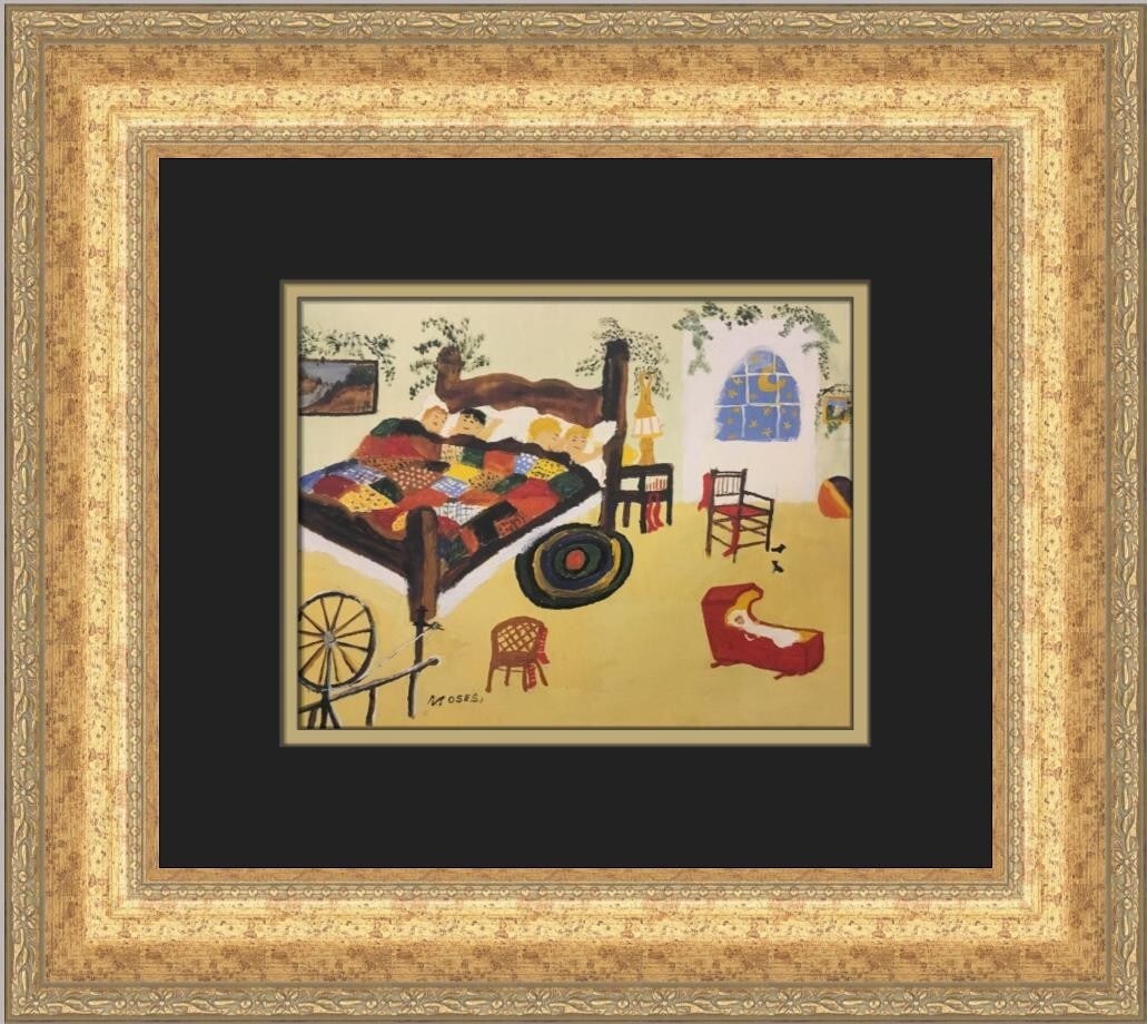 Grandma Moses Waiting For Santa Custom Framed Americana Print 15 x 17 (1 of 2)