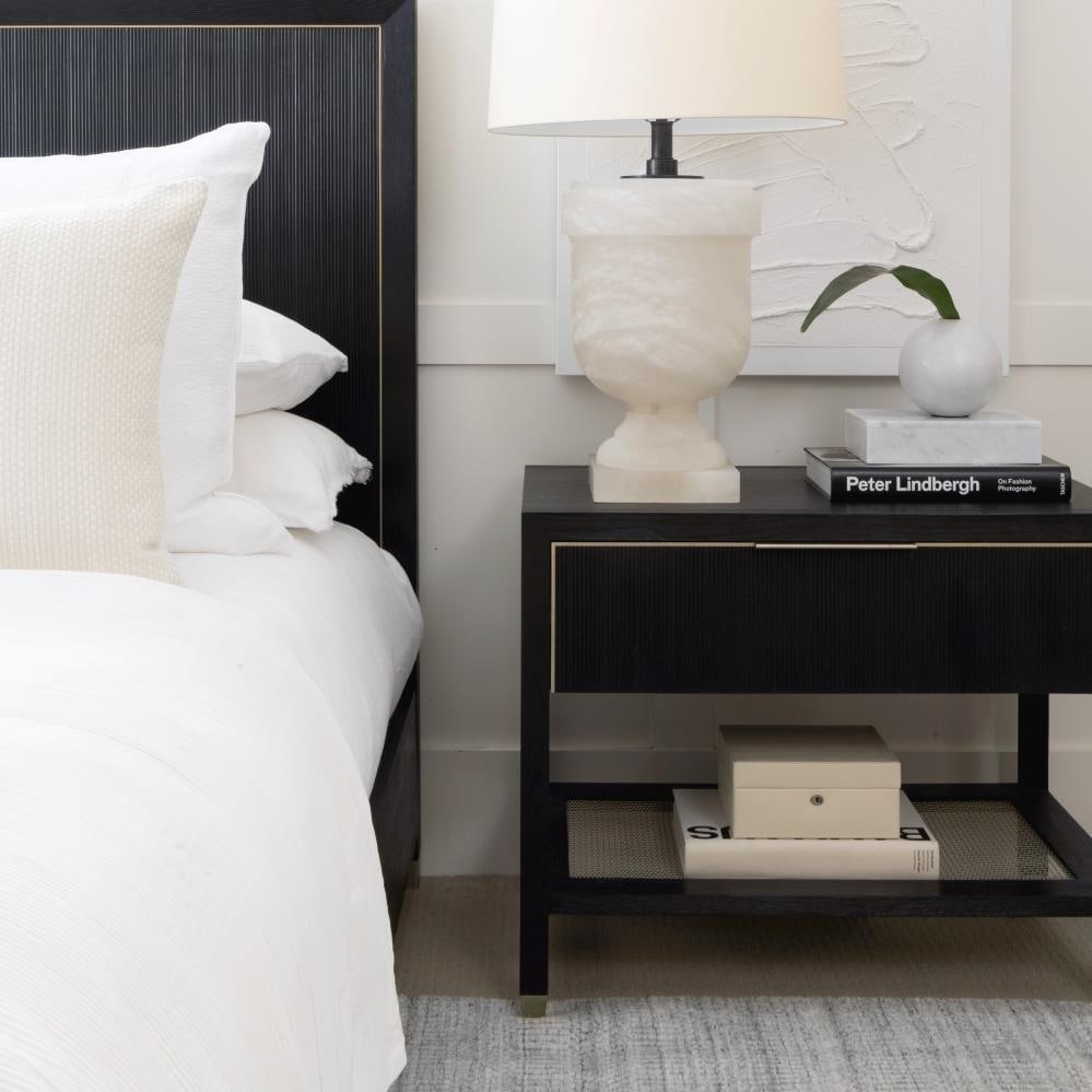 Alder Tweed Onyx Oak Nightstand Transitional Style Caleb Collection (1 of 1)