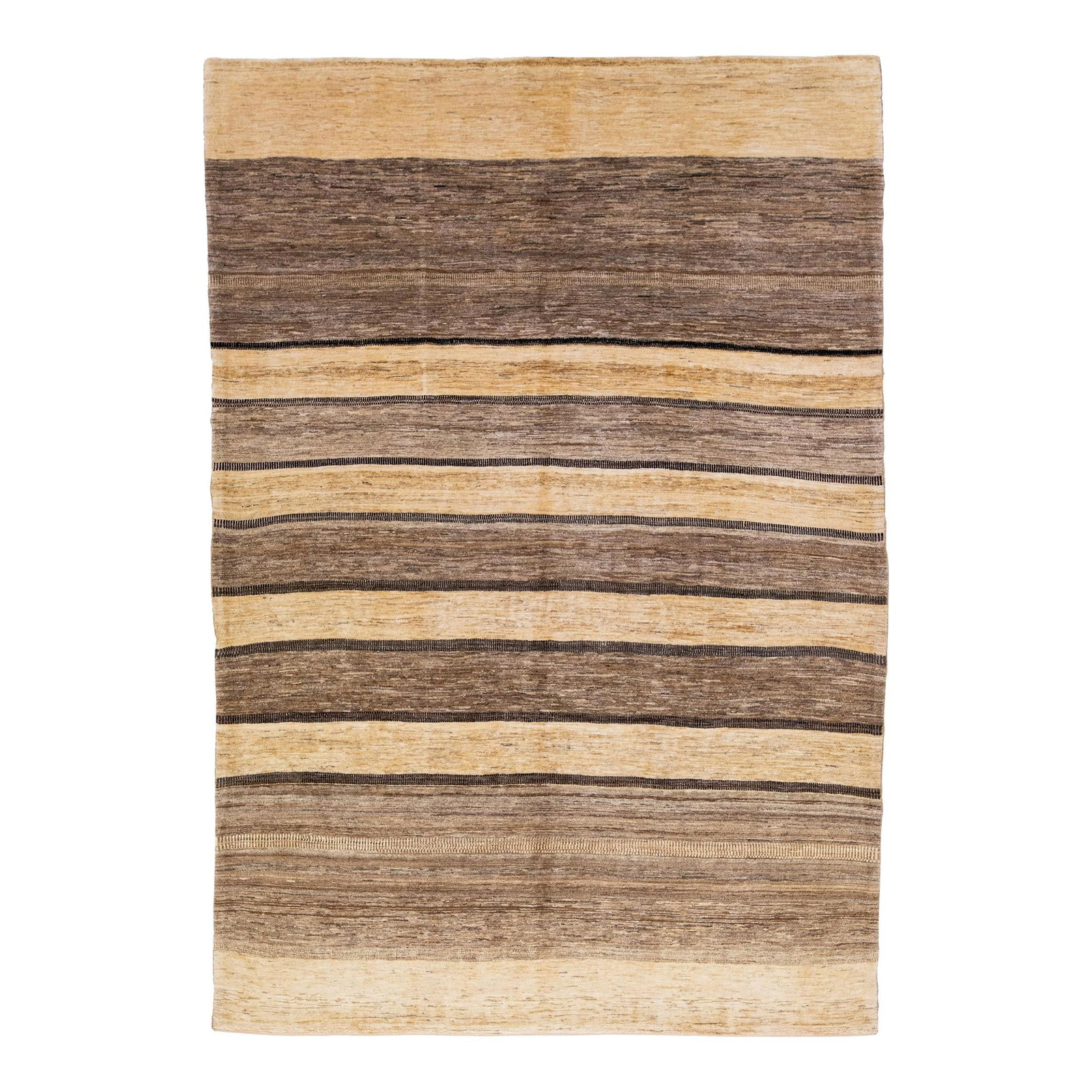 Brown Handmade Gabbeh Wool Rug 6'9 x 9'9 Abstract Design: Brown Handmade Gabbeh Wool Rug 6'9 x 9'9 Abstract Design This exquisite Gabbeh-style rug showcases a beautiful hand-woven design in a beige color field, accented with rich brown tones in an abstract p