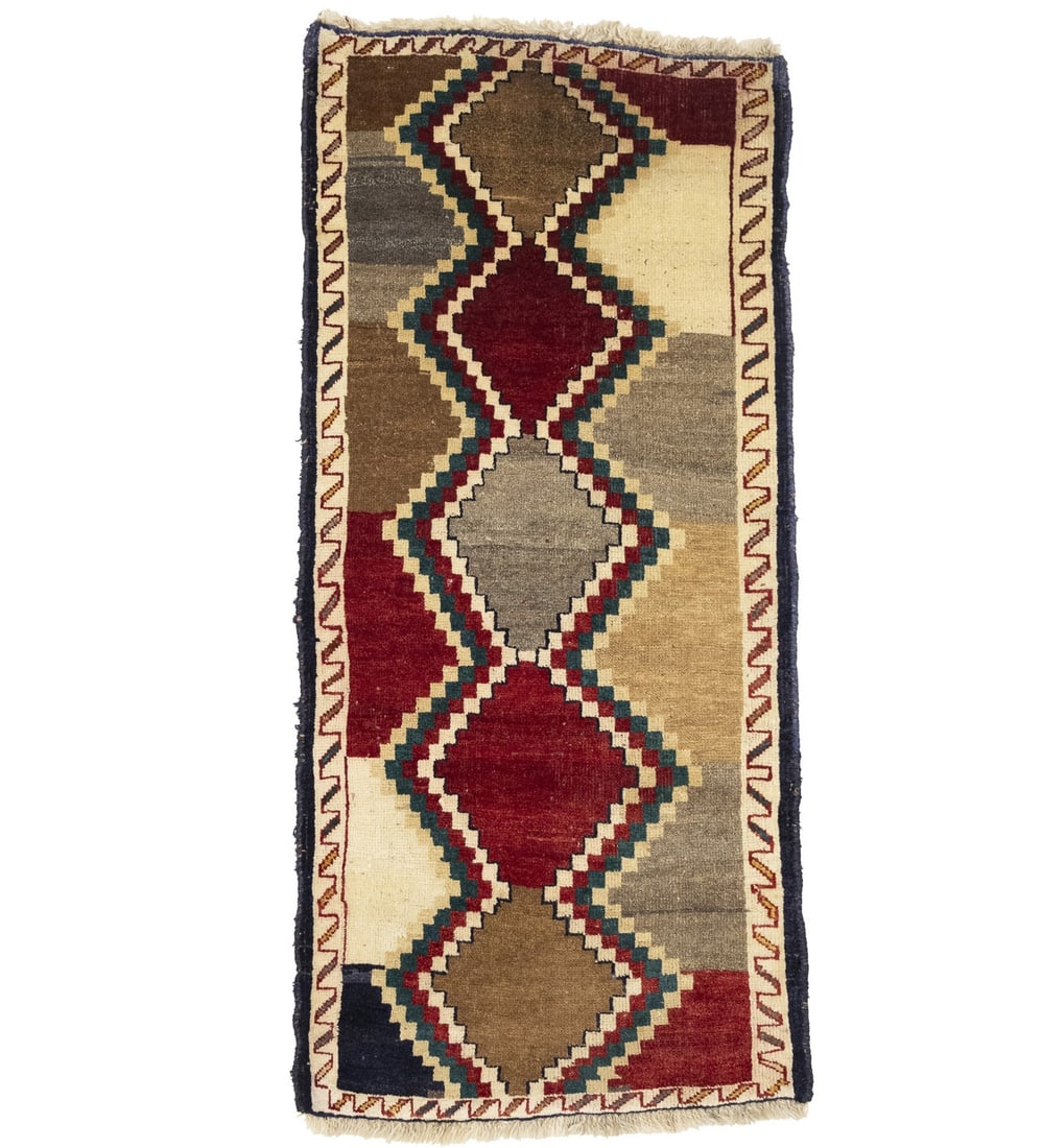 Hand-Knotted Wool Geometric Tribal Rug 2'3 x 5' Multicolor Vintage Area Carpet (1 of 12)