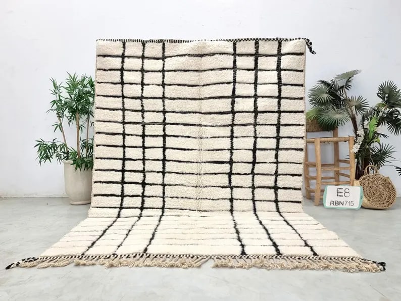 Authentic Handmade Checkered Wool Rug from Morocco 8 x 5 Feet (1 of 11)