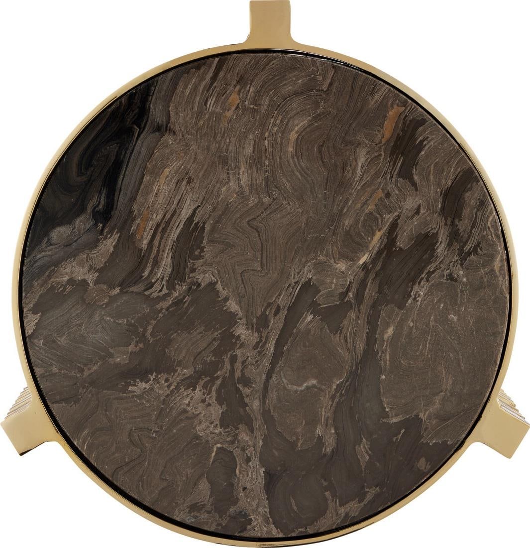 Currey Corrado Polished Brass Marble Accent Table 18H 14W 14D: Currey Corrado Polished Brass Marble Accent Table 18H 14W 14D Elevate your living space with the striking Polished Brass and Marble Accent Table from the Corrado collection. This elegant accent table