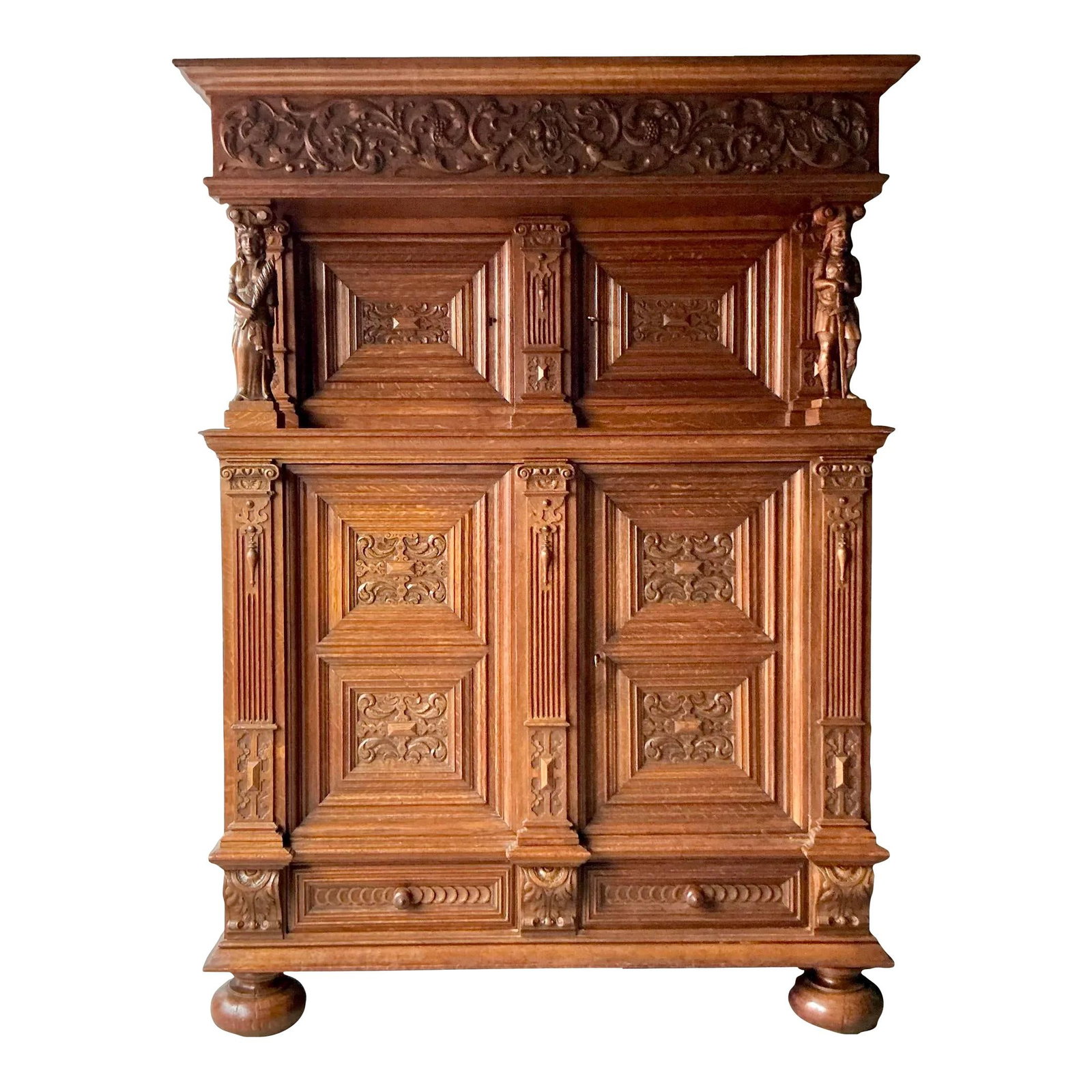 Vintage Boho Hand Carved Dutch Cabinet Wood Sienna 24.5x59.5x80.5 (1 of 10)