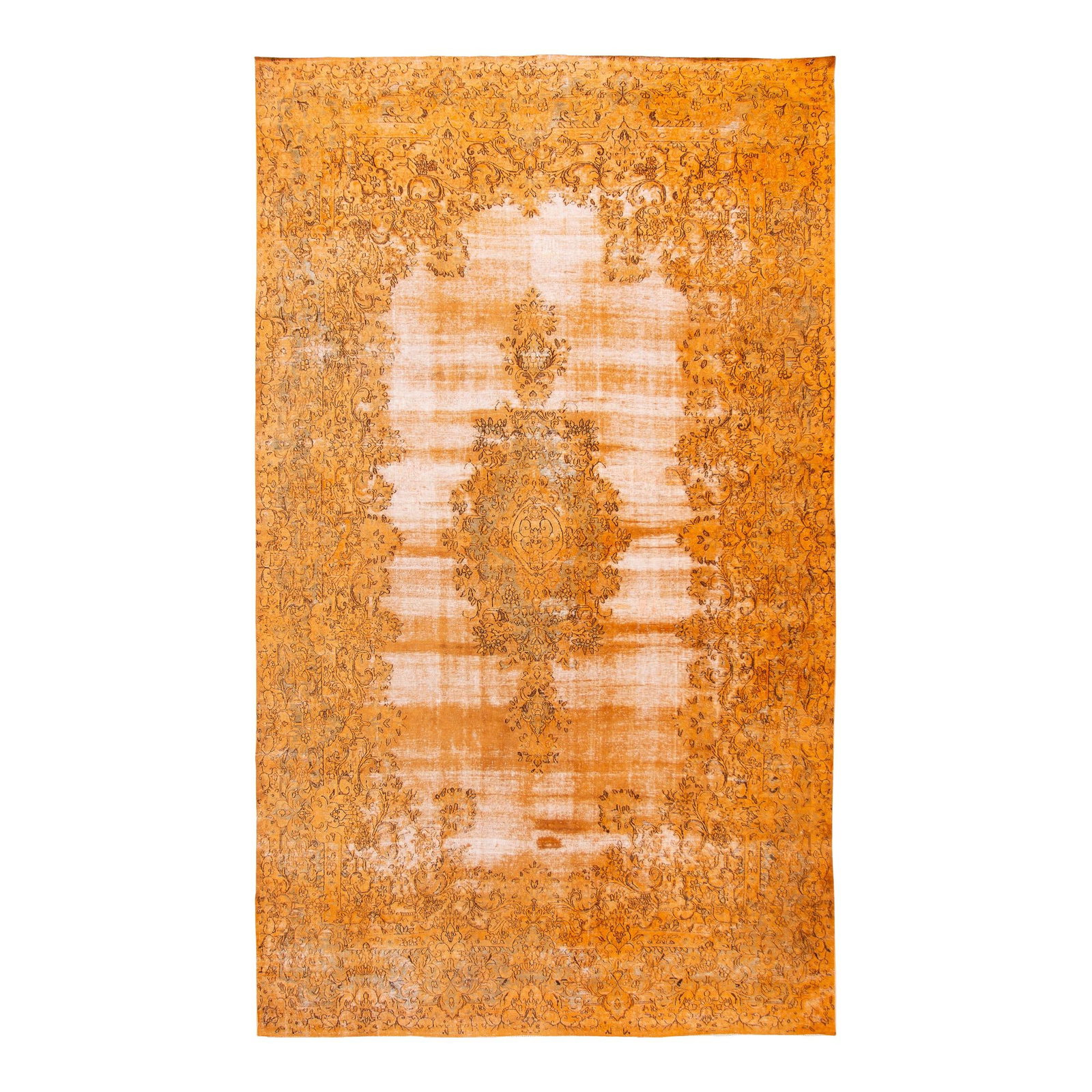 Orange Vintage Persian Hand-Knotted Wool Medallion Rug 9'6 x 16'6: Orange Vintage Persian Hand-Knotted Wool Medallion Rug 9'6 x 16'6 This stunning vintage Persian handmade rug features a vibrant orange color field with intricate gray accents in a classic all-over med